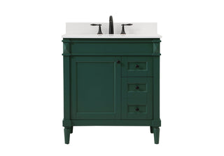 32 inch Single bathroom vanity in green with backsplash