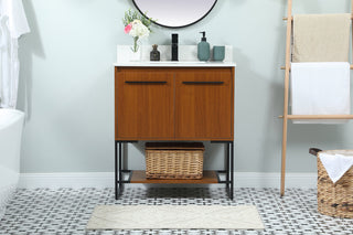 30 inch Single bathroom vanity in teak with backsplash