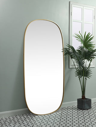 Metal Frame Oval Mirror 30x60 Inch in Brass