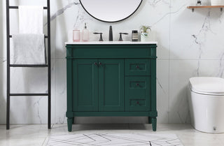 36 inch Single bathroom vanity in green with backsplash