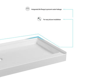 60x30 inch Single threshold shower tray left drain in glossy white