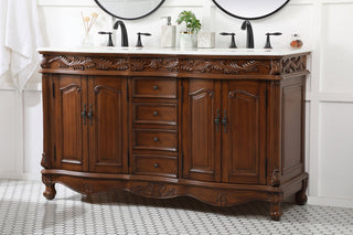 60 inch double Bathroom vanity in teak with ivory white engineered marble