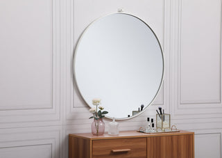 Metal frame round mirror with decorative hook 36 inch in White