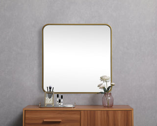 Soft corner metal square mirror 24x24 inch in Brass