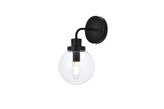 Hanson 1 light bath sconce in black with clear shade