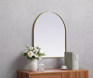 Metal Frame Arch Mirror 27x30 Inch in Brass