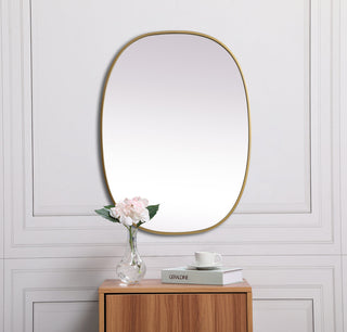 Metal Frame Oval Mirror 27x36 Inch in Brass