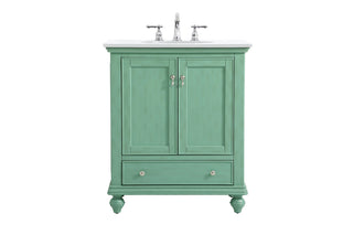 30 inch Single Bathroom vanity in vintage mint with ivory white engineered marble