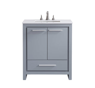 30 inch Single Bathroom vanity in Grey with ivory white engineered marble