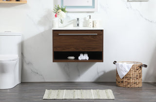 30 inch Single bathroom vanity in walnut with backsplash