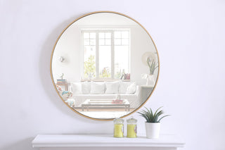 Metal frame Round Mirror 32 inch Brass finish