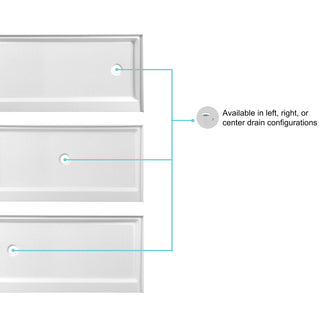 60x30 inch Single threshold shower tray right drain in glossy white