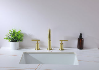 Tobias 8 inch Widespread Double Handle Bathroom Faucet in Brushed Gold