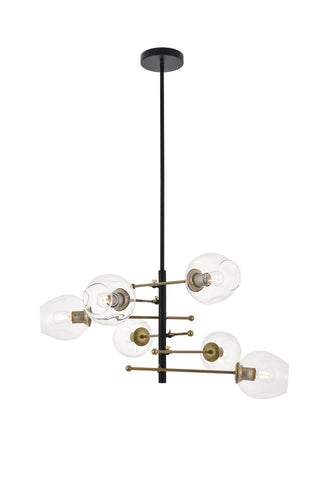 Paragon 6 light Matte Black and Brass Pendant