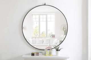 Metal frame Round Mirror with decorative hook 42 inch Black finish