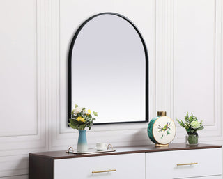 Metal Frame Arch Mirror 27x30 Inch in Black