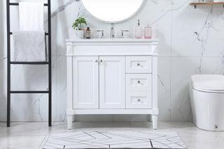 36 inch Single bathroom vanity in white with backsplash