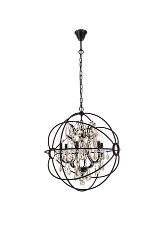 Geneva 6 light Dark Bronze Chandelier Golden Teak (Smoky) Royal Cut crystal