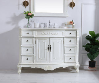 48 inch Single Bathroom vanity in antique white  with ivory white engineered marble