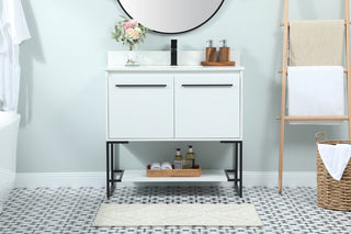 36 inch Single bathroom vanity in white with backsplash