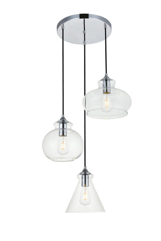 Destry 3 Lights Chrome Pendant With Clear Glass