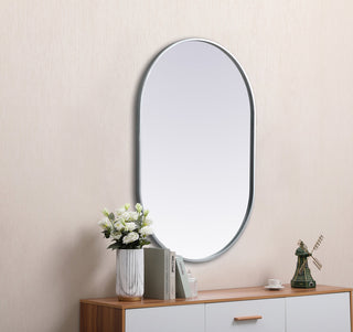 Metal Frame Oval Mirror 24x36 Inch in Silver