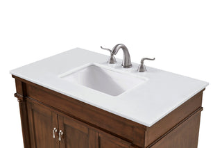 36 inch Single Bathroom vanity in Walnut with ivory white engineered marble