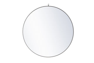 Metal frame round mirror with decorative hook 48 inch Grey