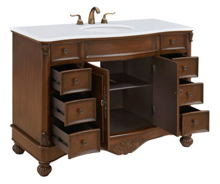 48 inch Single Bathroom vanity in Teak Color with ivory white engineered marble