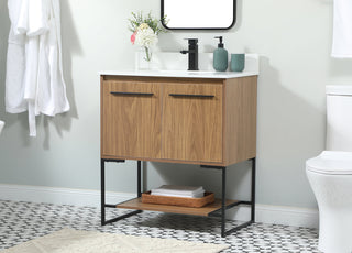 30 inch Single bathroom vanity in walnut brown with backsplash