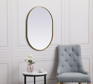 Metal Frame Oval Mirror 27x36 Inch in Brass