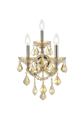 Maria Theresa 3 light Golden Teak Wall Sconce Golden Teak (Smoky) Royal Cut Crystal