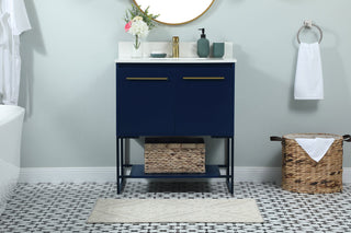 30 inch Single bathroom vanity in blue with backsplash