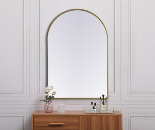 Metal Frame Arch Mirror 27x40 Inch in Brass