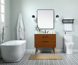 36 inch Single bathroom vanity in teak with backsplash