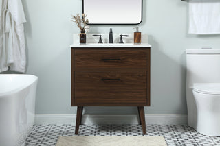 30 inch Single bathroom vanity in walnut with backsplash