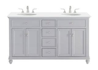 60 inch Double Bathroom vanity in Light Grey with ivory white engineered marble