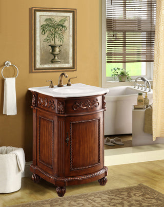 24 inch Single Bathroom vanity in Brown with ivory white engineered marble