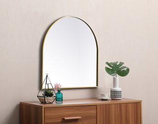 Metal Frame Arch Mirror 30x30 Inch in Brass