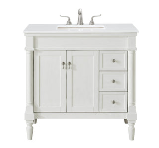 36 inch Single Bathroom vanity in Antique White with ivory white engineered marble