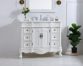 42 inch Single Bathroom vanity in antique white with ivory white engineered marble