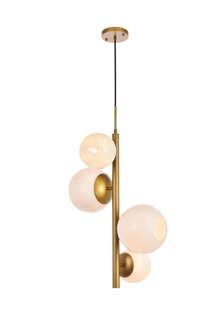 Wells 18 inch pendant in brass with white shade