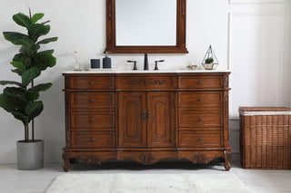 60 inch Single Bathroom vanity in Teak with ivory white engineered marble