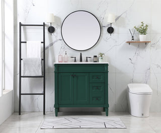 36 inch Single bathroom vanity in green with backsplash