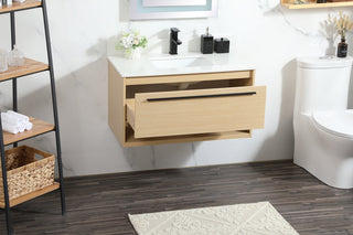 36 inch Single bathroom vanity in maple with backsplash