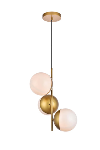 Eclipse 3 Lights Brass Pendant With Frosted White Glass