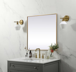 Metal Frame Square Mirror 30 inch in Brass