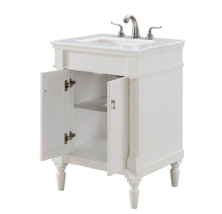 24 inch Single Bathroom vanity in Antique White with ivory white engineered marble