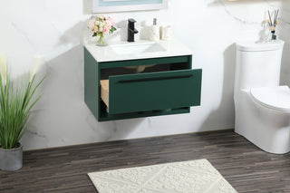 30 inch Single bathroom vanity in green with backsplash