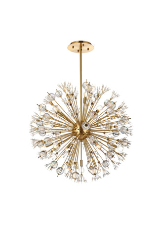 Vera 32 inch crystal starburst round pendant in gold